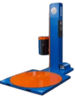 A blue and orange machine is on the ground