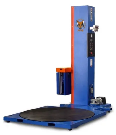 A blue machine with orange and black trim.